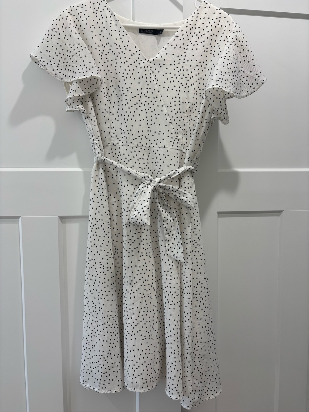 Mikarose White Dress with Black Polka Dots and Waist Tie